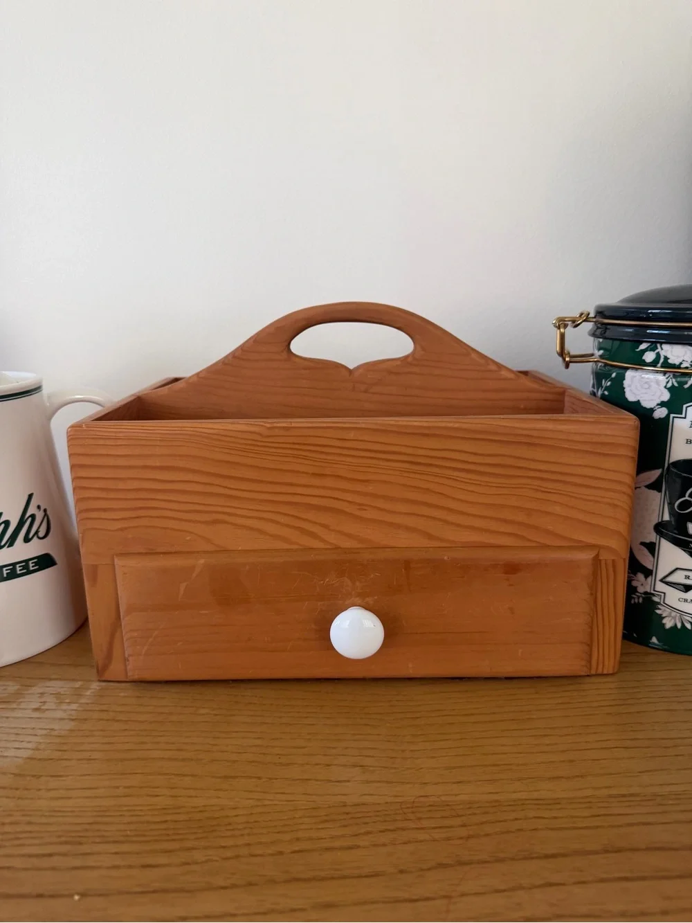 Vintage Wood Drawer Organizer Caddy in Natural Brown